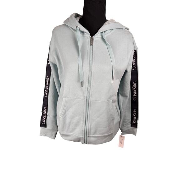 Calvin Klein Women's Fleece Logo Stripe Full Zip Hoodie NWT SEA LEVEL SIZE M - Picture 3 of 8